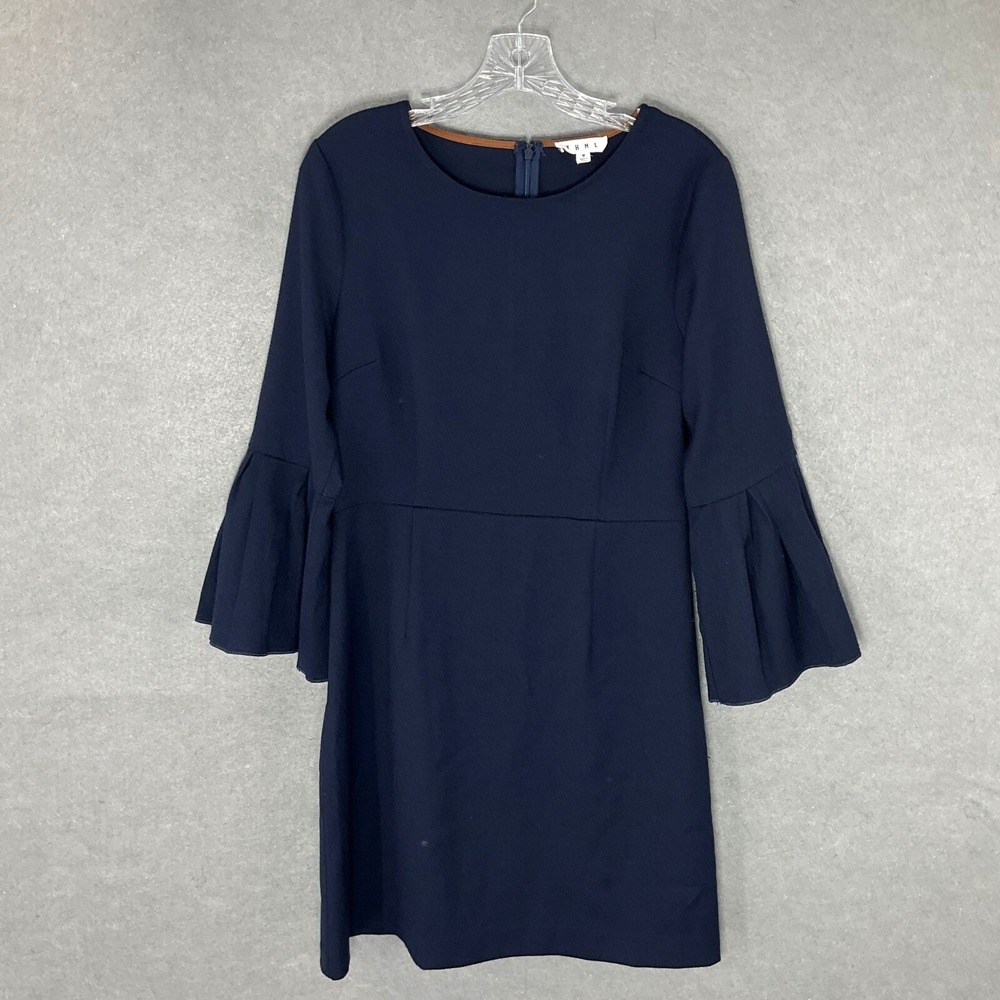 THML Dress Womens Sz M Navy Bell Sleeve Zip Mini Elegant Modest Career Party